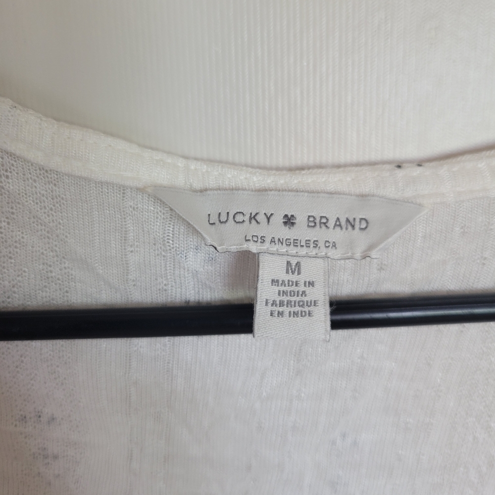 Lucky Brand Women's White Peasant Bohemian Blouse Boho Top Size Medium - Picture 6 of 7